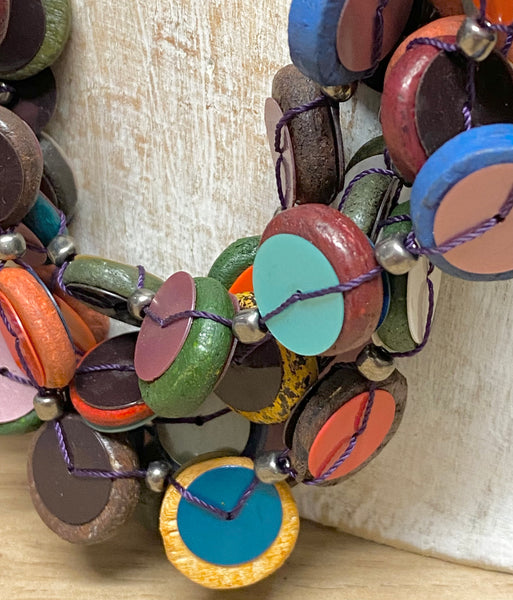 Wooden Sequins Necklace- Multi coloured