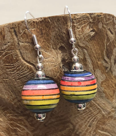 Ceramic Bead Earrings- Rainbows
