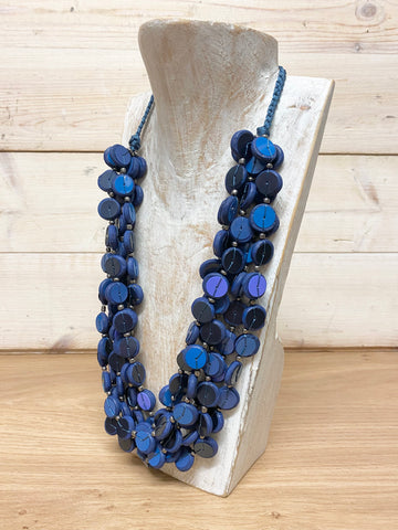 Wooden Sequins Necklace- Blue