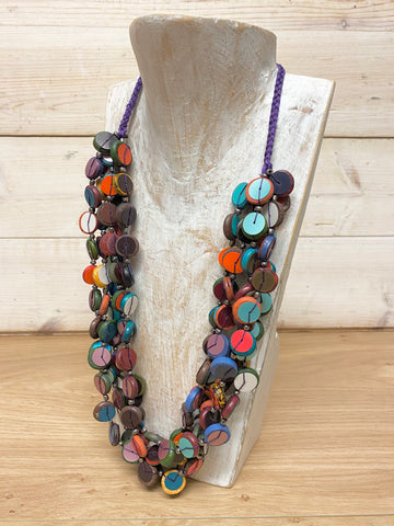 Wooden Sequins Necklace- Multi coloured