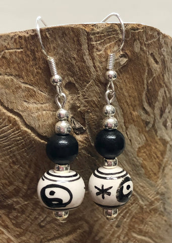 Ceramic Bead Earrings- Yin Yang Balls