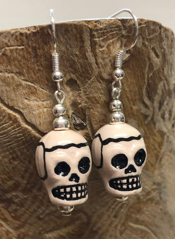 Ceramic Bead Earrings- Skulls